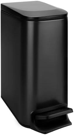 TIPGO Slim Bathroom Trash Can with Lid Soft Close, Step Pedal, 6 Liter / 1.6 Gallon Stainless Steel Trash Bin, Small Garbage Cans for Bedroom, Office, Kitchen (Matte Black)