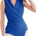 GRACE KARIN Women's Wrap V Neck Casual Work Tops Sleeveless Office Dressy Summer Blouse Asymmetrical Elegant Shirts, Size M