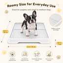 Dog Litter Box, Indoor Puppy Potty Tray with Stainless Steel Grate, White