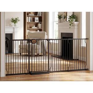 100-105 Inch Extra Wide Baby Gate for Stairs Doorways | Large Long Child Dog Gates for Large Opennings,Pressure Mounted Metal Indoor Safety Gate for Kids and Dogs,White