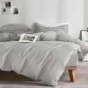 JELLYMONI 100% Natural Cotton 3pcs Striped Duvet Cover Sets,White with Grey Stripes Pattern Printed Comforter Cover,with Zipper Closure & Corner Ties(King Size)