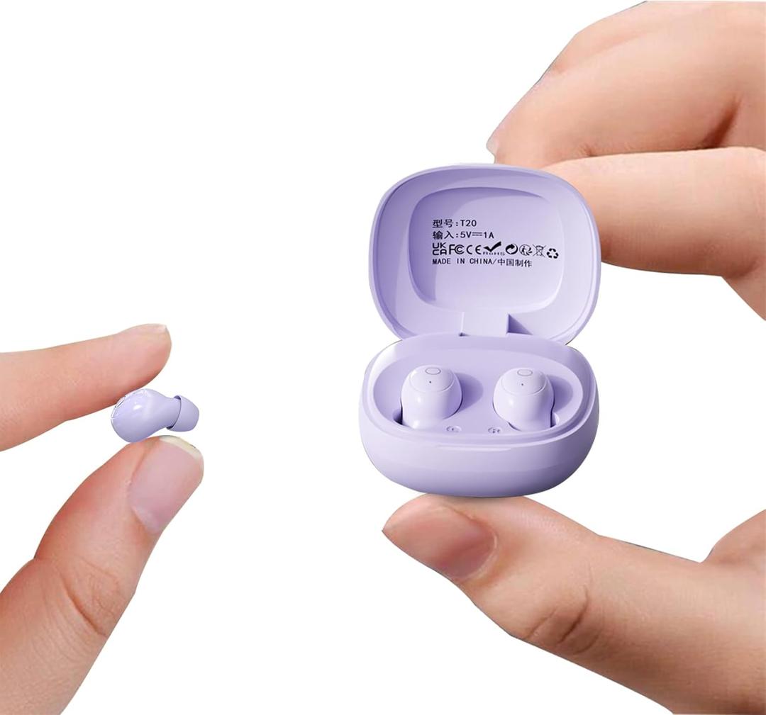 Purple Mini Invisible Small Tiny Earbuds Wireless Bluetooth Ear Buds for Small Ears Canals Women Kids Sleep Earbuds for Side Sleepers Sleeping Smallest Hidden Headphones for Work (Lavender)