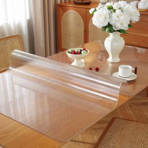 Frosted Clear Table Protector 42 x 108 Inch, 1.5mm Thick Plastic Table Cover, Waterproof PVC Clear Table Cover Protector, Desk Protector Mat, Writing Desk Pad for Desktop, Coffee & Dining Room Table