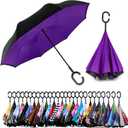 SIEPASA 49/56 Inch Inverted Reverse Upside Down Umbrella, Extra Large Double Canopy Vented Windproof Waterproof Stick Golf Umbrellas with C-shape Handle.