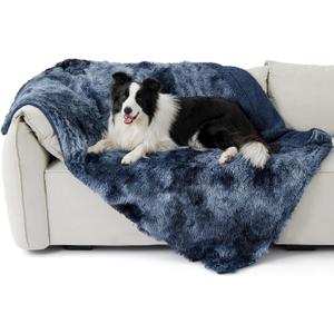 Bedsure Waterproof Dog Blankets for Large Dogs - Calming Cat Blanket for Couch Protector Washable, Long Faux Fur Pet Throw Blanket for Puppy, Reversible Furniture Protection, 40"x50", Tie-dye Navy