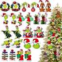 New 24 Pcs Christmas Tree Ornaments, 1 Pcs Christmas Decorations Hanging Sign with Rope, Wooden Green Small Xmas Tree Ornaments for Holiday Party Indoor Outdoor Christmas Tree Hanging Decorations