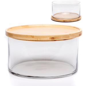 25DOL XXL Extra Large Clear Glass Salad Bowl DishHand Blown Dual Function Bamboo Lid - Mixing Bowl for Salads, Dessert, Fruit, Punch - Centerpiece Large Serving Bowls - Airtight Lid