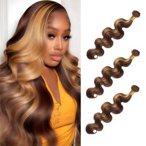 P4/27 Human Hair Body Wave Bundles 10 12 14 inch 12A Brazilian Virgin Ombre Hair Blonde and Brown Body Wave Human Hair 3 Bundles for Women P4/27 Color