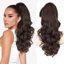 ALXNAN Claw Long Wavy Ponytail Extension,18 Inch Curly Pony Tail Clip in Hair Extensions for Women,Dark Chocolate Brown Clip on Pony Tails Hair Extensions