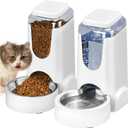 Automatic Cat Feeder and Water Dispenser with Stainless Steel Bowl Dog Gravity Food Feeder and Waterer for Small Medium Pets Puppy Kitten 1 Gallon x 2 (White3.8L*2)