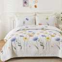 Dinjoy Floral Quilt Set Queen 3 Pieces Blue & Yellow Quilts Bedding Set Bohemian Bedspread Bed Cover Lightweight Spring Summer Beds Coverlet for All Season(96"x90")