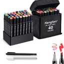Art Markers, for Adult Coloring Books No Bleeding,40 Colors Dual Tip Alcohol Markers Brush Tip,Give 1 White Highlighter,1 Tracing Pen,Anime Coloring Sketch Illustrations (Black Pen Container)