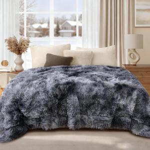 Luciphia Large Waterproof Dog Blanket for Pet Washable Liquid Proof Bed Intimacy Protection Shaggy Plush Calming Long Faux Fur Couch Cover Calming Cat Throw Blankets, Tie-dye Grey, 60" x 80"