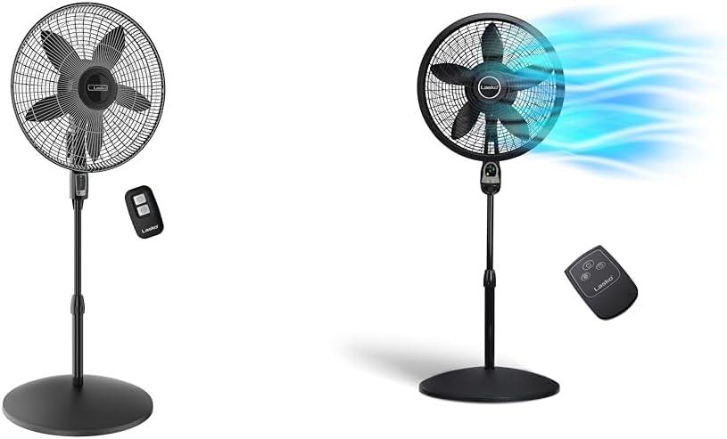 Lasko Oscillating Pedestal Fan Bundle with Remote Control, 4 Speeds, Adjustable Height, 18" Black, S18440 and 1843 Models