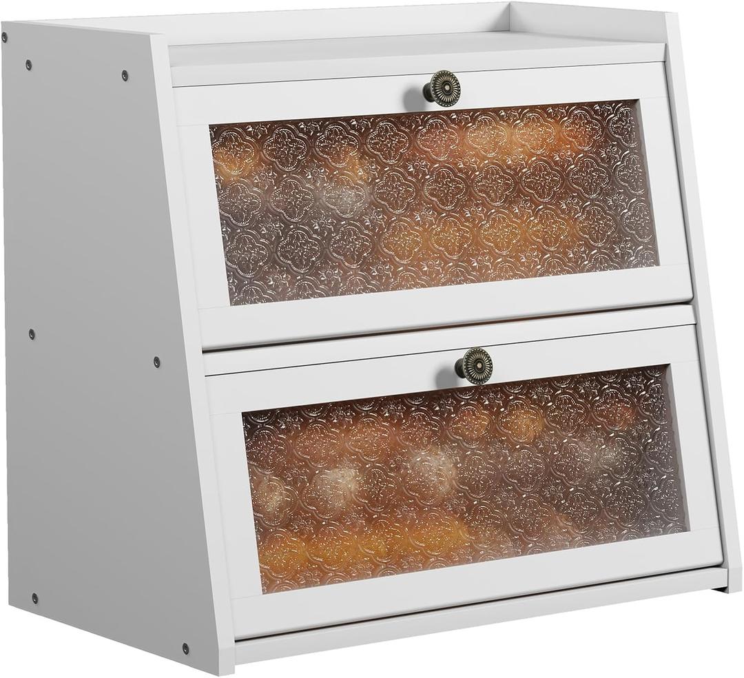 Bread Box for Kitchen Countertop Double Layer Large Capacity Bread Storage, Double Tier