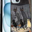 Vintage Scary Halloween Black Cat Phone Case Fit for iPhone 15 Plus  Shockproof Designed Funky Art Cute Print Phone Case Cover for Boy Girl Men Women