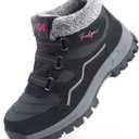 Qiucdzi Womens Winter Snow Boots Warm Fur Lined Anti-Slip Ankle Booties Walking Shoes Non-Slip Outdoor Trekking Shoes (7.5, Black)