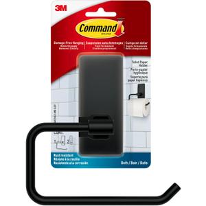 Command Toilet Paper Holder Matte Black with Water Resistant Command Strips, Rust Resistant Bathroom Organizer (Large)