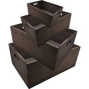 ANMINY Set of 4 Nesting Wooden Crates for Storage, Bamboo Wood Storage Containers Bins, Handmade Natural Large Wooden Storage Boxes Baskets with Handles for Organizing Shelf Closet Cabinet