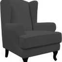 Easy-Going Stretch Wingback Chair Sofa Slipcover 2-Piece Sofa Cover Furniture Protector Couch Soft with Elastic Bottom, Spandex Jacquard Fabric Small Checks, Dark Gray
