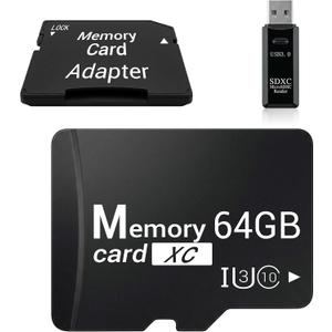 64GB Micro SD Card with Adapter and USB 3.0 Reader Kit, V30 Memory for Dash Cam Loop Recording and Home Security (USB-A Port)