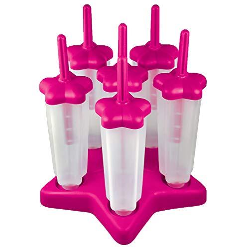 Tovolo Star Popsicle Mold Set of 6 for Homemade Frozen Treats Ice Pops, Easy Fill Quick Clean No Mess Drip Guard Reusable Silicone Popsicle Molds with Sticks and Tray Stand BPA Free, Fuchsia Pink