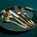 PLASTICPRO 40 Pieces Plastic Silverware Suave Elegant Premium Heavy Duty Gold Plastic Cutlery Set, Fancy Disposable Flatware