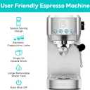 CASABREWS Espresso Machine 20 Bar, Professional Espresso Maker Cappuccino Machine with Steam Milk Frother, Stainless Steel Espresso Coffee Machine with 49oz Removable Water Tank, Silver