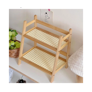 Household 2-Tier Cup Shelf Organizater,Cupboard Cabinet Coffee Mug Cup Stemware Cup Storage Drain Rack,Bamboo Flower Shelf Bookshelf,Bedroom Kitchen Organizer Shelves (11"(Natural))