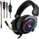Wired Gaming Headphones with Microphone, Over The Ear 3.5mm Headphones with Microphone and RGB Lighting (Black)