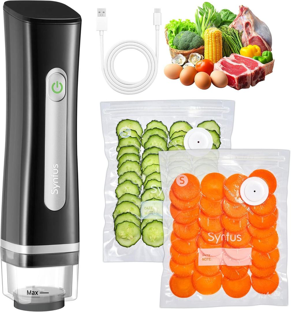 Syntus Vacuum Sealer Bags for Food, Food Storage Bags for Sous Vide Cooking Microwave Heating, Air Valve Zipper Bags & Zip Clips, 30 Bags (S+M+L) + 1 Black Vacuum Sealer