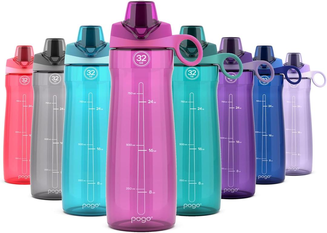 Pogo Plastic Water Bottle with Chug Lid and Carry Handle, Reusable, BPA Free, Dishwasher Safe, Perfect for Travel, School, Outdoors, and Gym | 18oz, 32oz, 40oz, 64oz (Fuchsia)