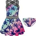 ADUKIDE 9-18T Girls Two Piece Tankini Swimsuits Teens Criss Cross Straps Bathing Suit Flowy Swimdress with Bottom