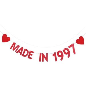 XIAOLUOLY Red Glitter Banner, Pre-Strung, Funny 29TH Birthday Party Decorations Bunting Sign Backdrops, Made in 1997