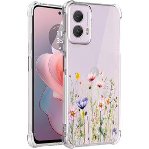 Design for Moto G Power 2024 Case: Clear with Design Soft TPU Four Corners Against Falls Shock Absorption Slim Embossed Pattern Protective Back CoverWildflowers 01 (Blooms 18)