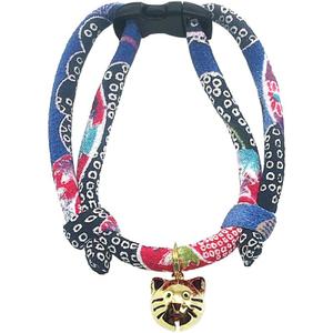PetSoKoo Cat Collar with Kitty Face Bell. Cute Japan Chirimen Kitten Collar. Soft & Lightweight. (Standard (6-13inch,16-32cm), Midnight Blue)