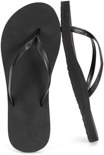 MORMIRAC Womens Slim Leather Comfortable Flip Flops Summer Beach Thong Sandals Arch Support Non Slip, Size 10