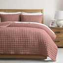 WDCOZY King Size Quilt Bedding Sets with 2 Pillow Shams, Lightweight Soft Bedspread Coverlet, Quilted Blanket Thin Comforter Bed Cover for All Season, 3 Pieces, 104x90 inches, Rose Red