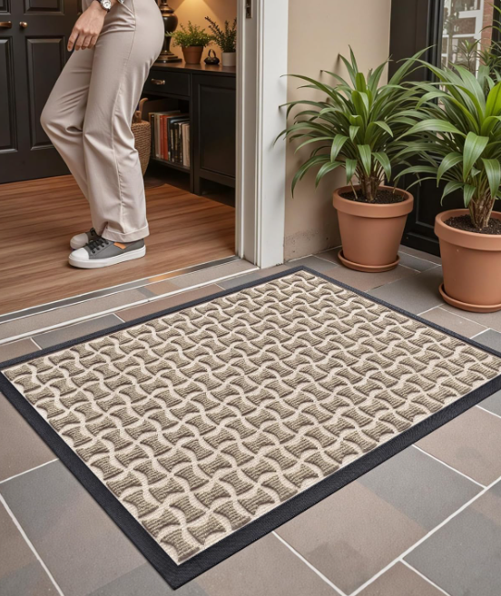 Color&Geometry Front Door Mat Outside Entrance, All-Season Heavy Duty Outdoor Door Mat for Patio Waterproof, Welcome Mat Doormat Outdoor Entrance Non Slip with Rubber Backing, Khaki 36''x60''