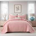 Cotton Queen Size Comforter SetPink BeddingPaisley Quilt SetFarmhouse Printed Pattern BedspreadsSoft Cotton Quilt Solid Color Lightweight Bedspread All Seasons 3 Piece