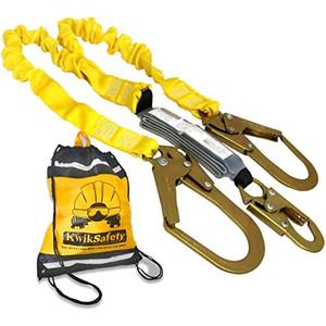 KwikSafety - Charlotte, NC - Python [External Shock Absorber] Double Leg 6ft Safety Lanyard OSHA ANSI Fall Protection Restraint Equipment Snap Rebar Connectors Construction Arborist Roofing