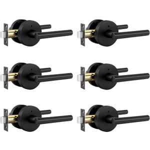 Goldenwarm Black Door Handle Interior, Zinc Alloy Heavy Duty Matte Black Interior Door Handles for Bedroom Bathroom, Modern Round Privacy Door Levers (6 Pack)