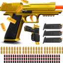Soft Bullet Toy Gun with Ejecting Shells Safe EVA Foam Bullets Toy Pistol, Educational Toy Gun for Kids, Boys, Gifts, Outdoor Play, Role Play, Easy to Use and Fun Shooting Experience-Gold
