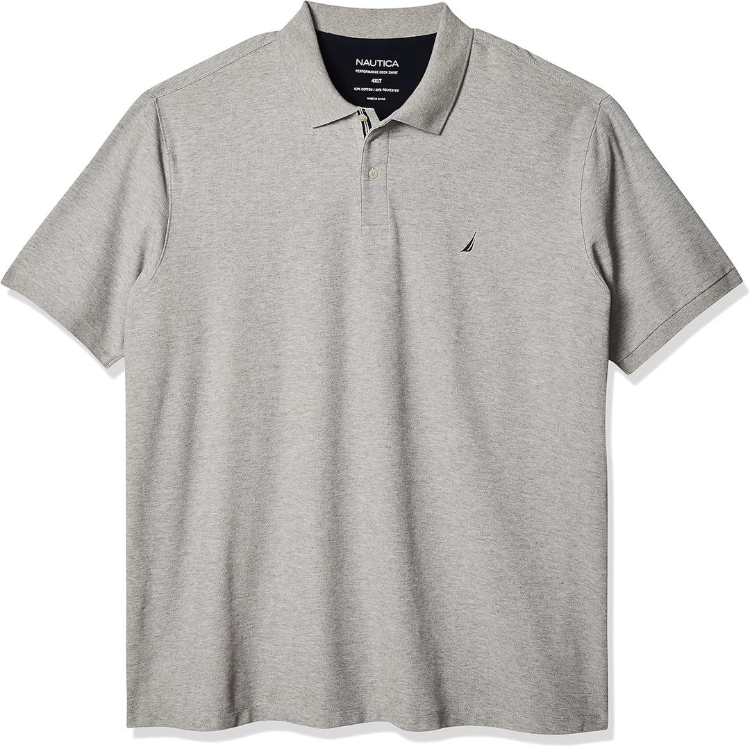 Nautica Men's Big and Tall Classic Fit Short Sleeve Solid Performance Deck Polo Shirt (Grey Heather)