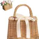 Handwoven Straw Basket Purse,Bohemian-style Flower Girl Baskets for Weddings + Versatile Everyday Basket Bag for Multiple Occasions