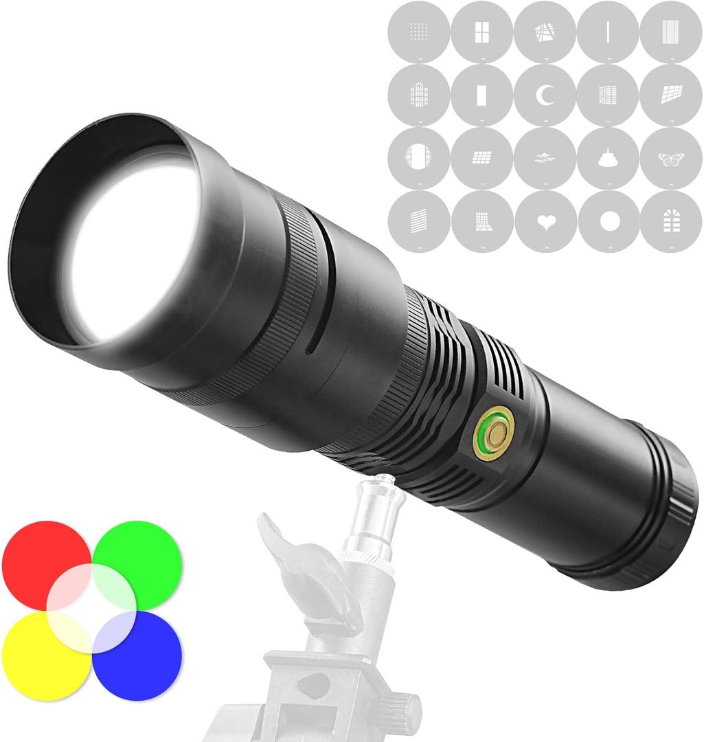 WELLMAKING 40W LED Photography Flashlight Optical Glass Lenses, 7800mAh Aluminum Alloy Patterned Ambient Light, with 20 Patterned Light Filters for Photo, Content Creation Video Recording Accessorie (White)