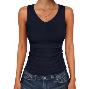 ANRABESS Tank Tops for Women V Neck Ribbed Knit Slim Fitted Sleeveless Basic Tee Tanks Casual Summer Clothes 2026 (S)