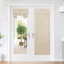 NICETOWN French Door Velvet Curtains for Living Room, Adjustable Ties Sticky Back Design Farmhouse Blackout Room Darkening Privacy Thermal Insulated Curtains for Bedroom,26W x 69L, Light Beige, 1 PC