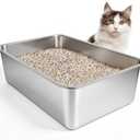 IKITCHEN Stainless Steel Cat Litter Box, Large Metal Litter Box for Cats, Never Absorbs Odors,Stain Free, Rustproof, Non Stick Smooth Surface, Anti-Slip Rubber Bottom, 23.5" L x 15.5" W x 8" H