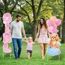 2 Sets Baby Shower Plastic Yard Sign with Stakes Gender Reveal Outdoor Decorations Pink Bear Girl Lawn Sign Newborn Welcome Sign for Girl Gender Reveal Party Supplies